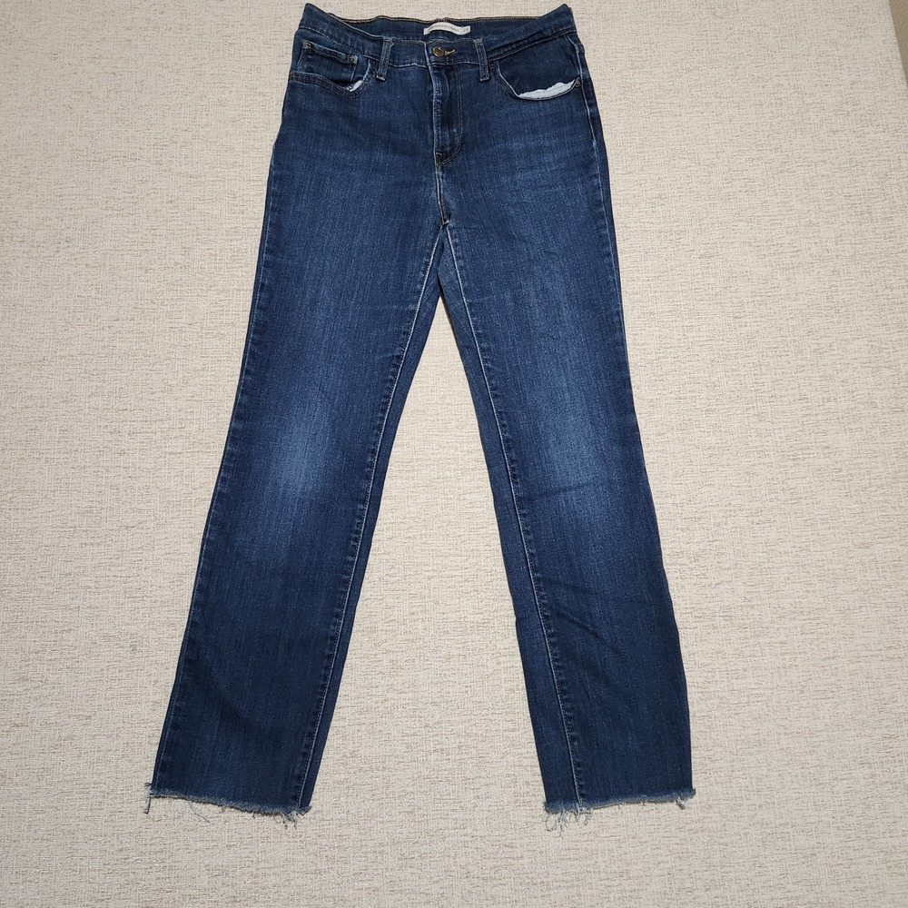 Levi's 724 High Rise Straight Jeans Women 28 Dark Blue Raw Hem 18883-0151